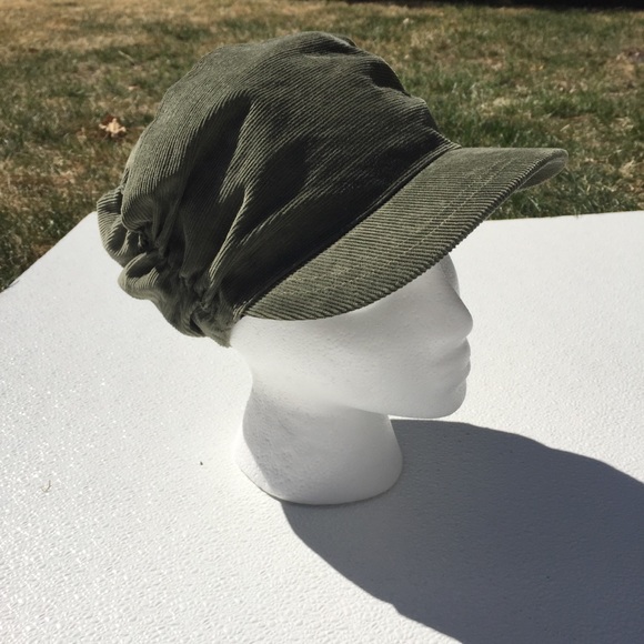 Accessories - Hat Green Corduroy Scrunch Tall Cap